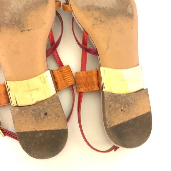 Ferragamo Red Orange Gold Strap Sandals 6.5 - Picture 7 of 7